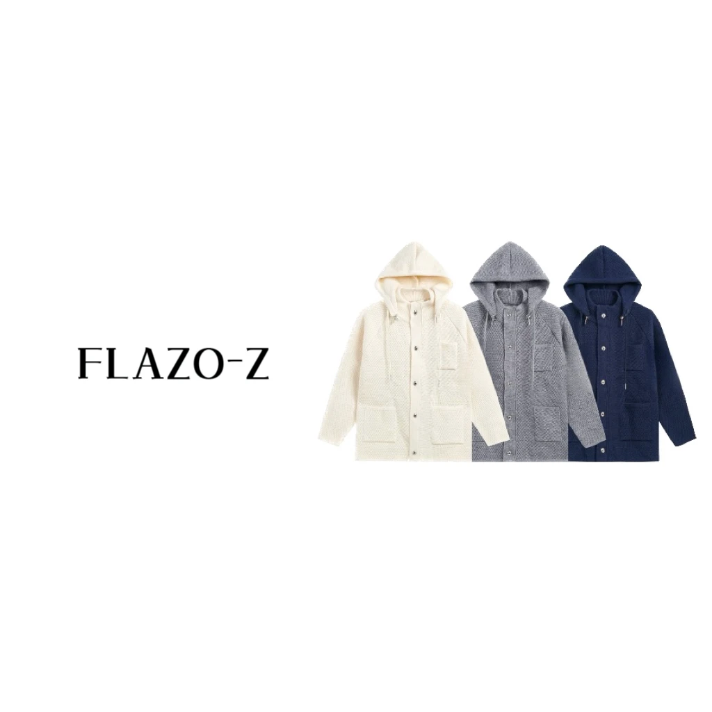 FLAZO-Z(连帽外套）斗篷款连帽保暖休闲风毛针织衫休闲冬季中长款