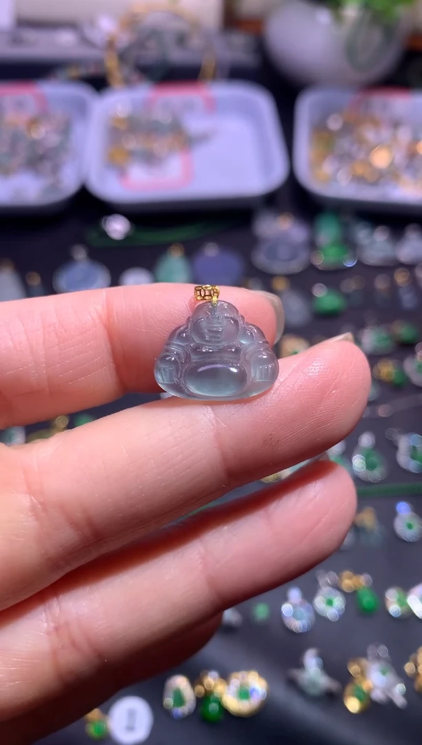 翡翠18K金镶嵌吊坠(不含链)1