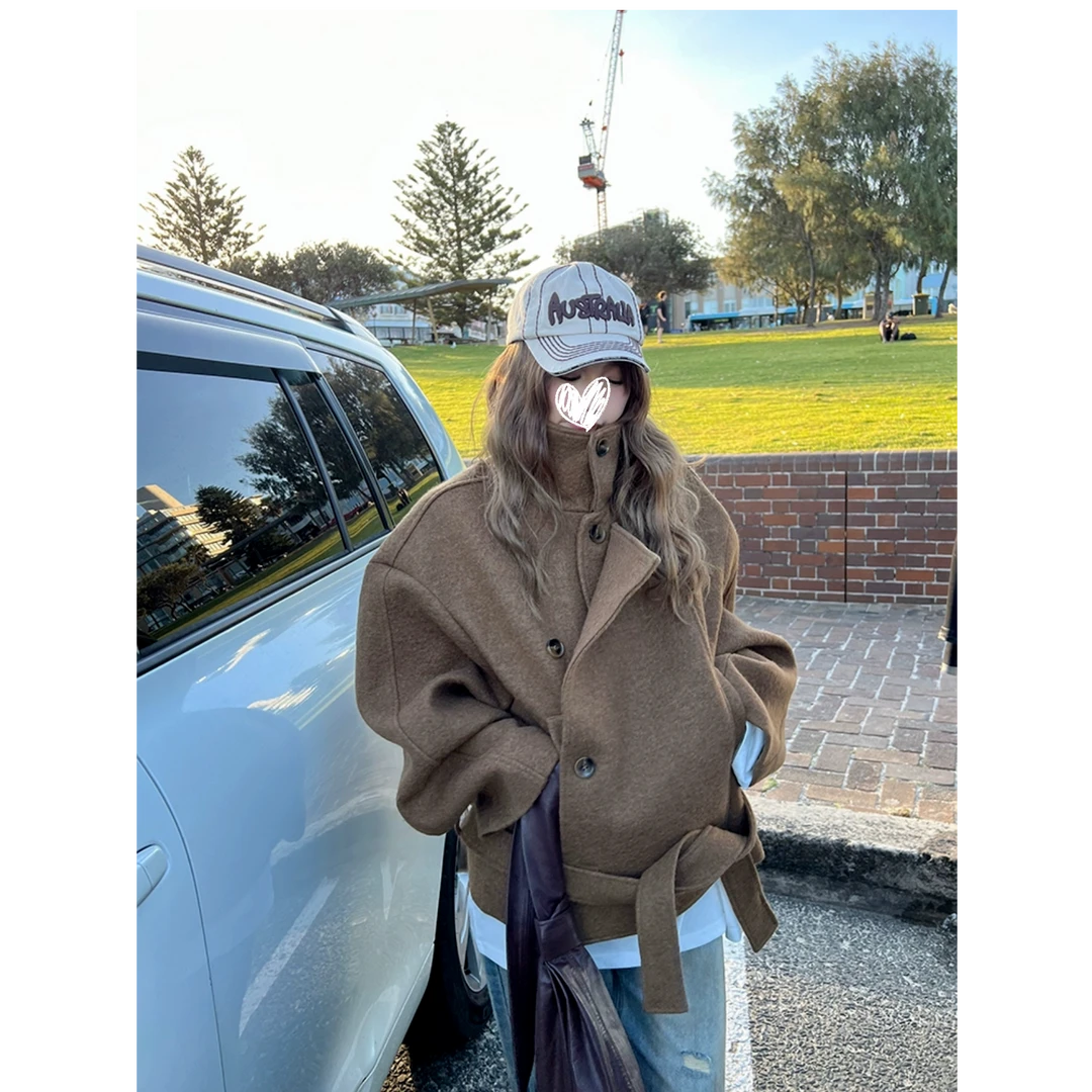 【金敏喜2.0】羊毛咖色毛呢外套女秋冬大衣