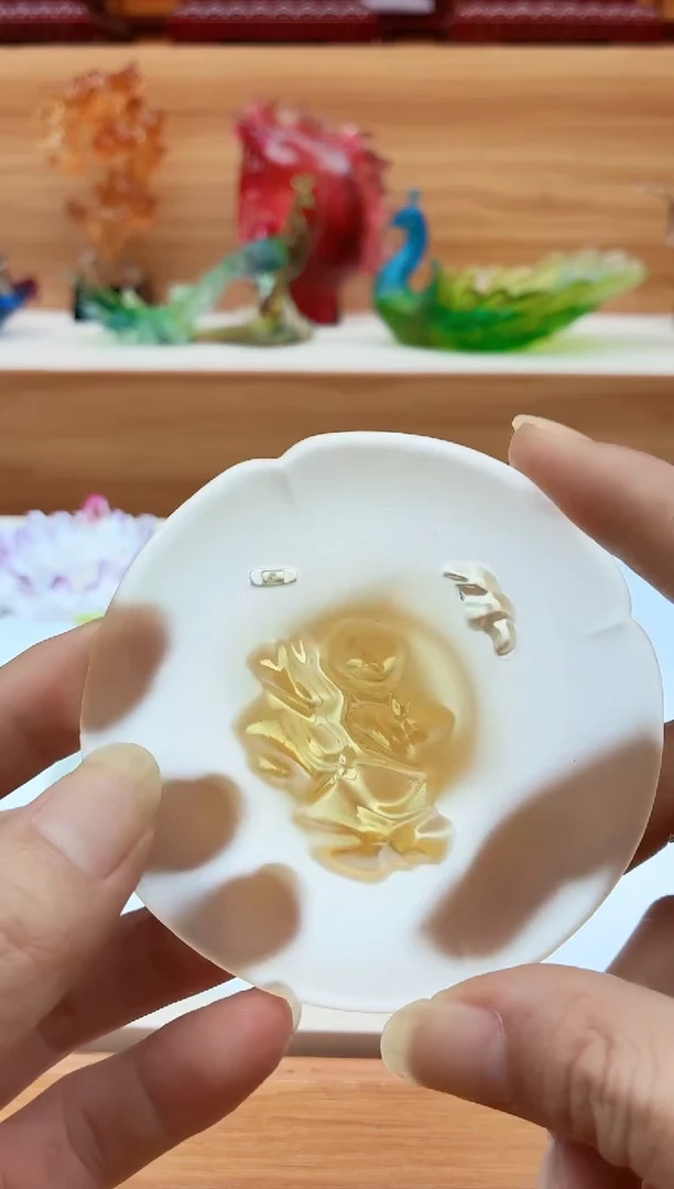 手工艺品琉璃琥珀色三型香插10公分