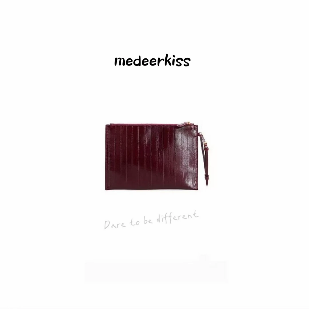 【medeer】鳗鱼纹小牛皮内里羊皮手包高级化妆手拎包