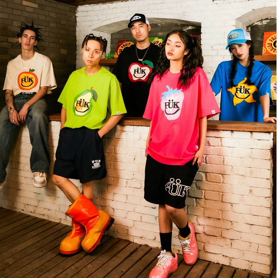 puk【法老同款】水果黑胶潮牌多巴胺穿搭情侣装t恤女短袖夏男半袖