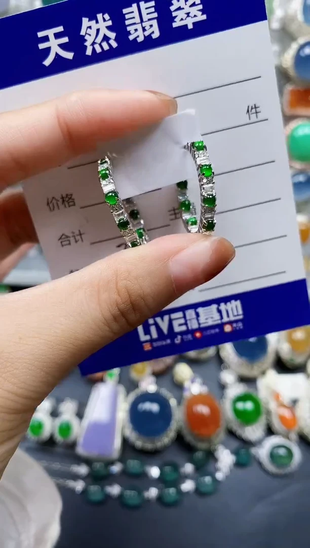 翡翠银S925镶嵌耳饰0346