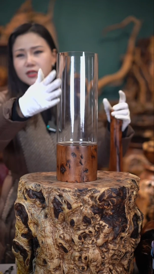 【闪购商品】枣木雷击枣木玻璃花器