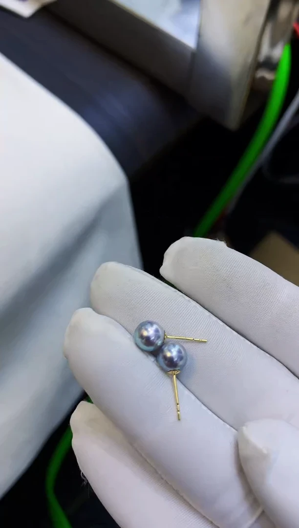 18K金镶嵌海水珍珠饰品6-7真多麻色素钉定制