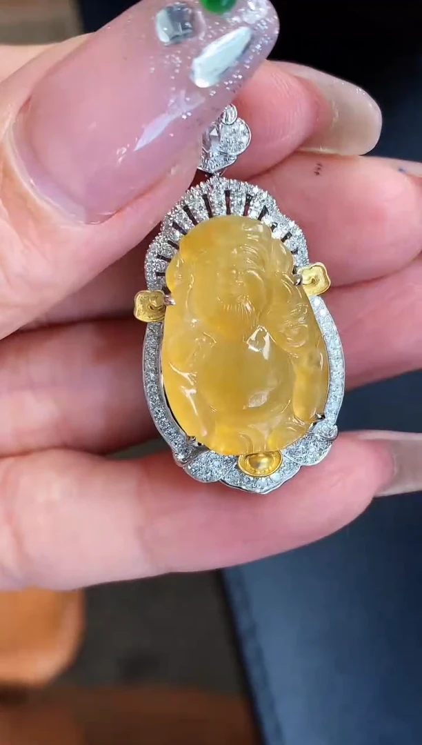 【闪购商品】翡翠吊坠(不含链)18K金镶嵌财神吊坠