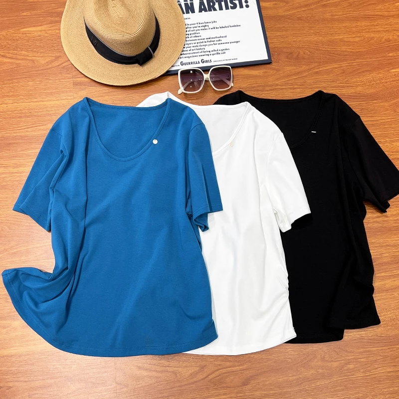 必魅-欧货U领设计感小众短袖T恤显瘦百搭时尚减龄上衣66121