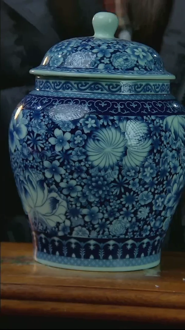 摆件陶绿稀土万花茶叶罐