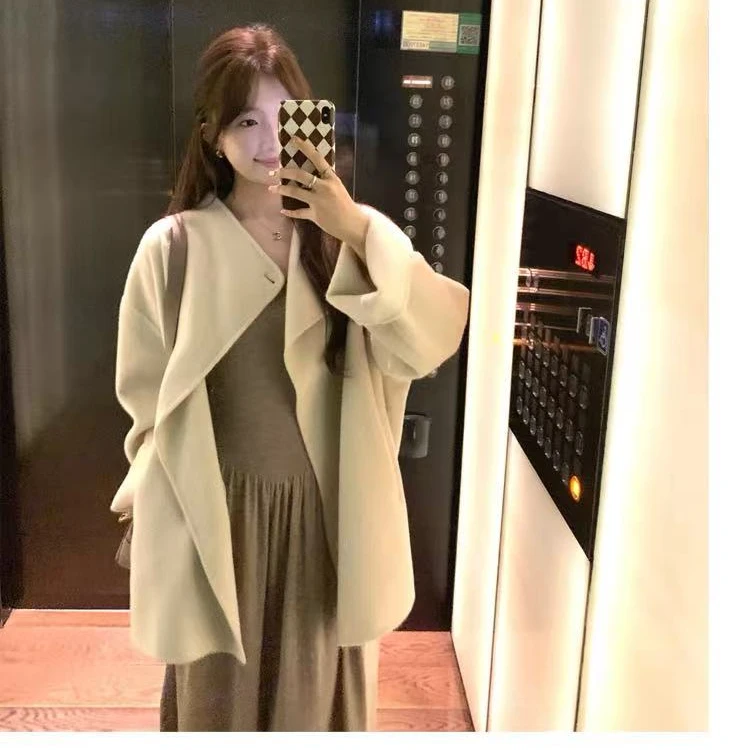 2826•不规则大衣 DY# 东大门洋气小众不规则双面羊毛大衣•