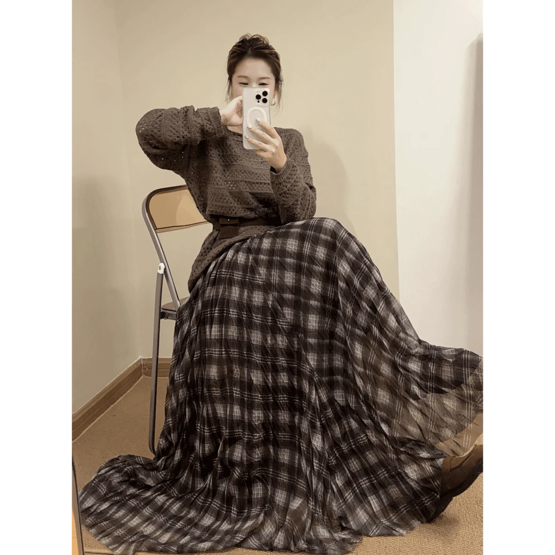 【老钱风-复古格子裙】气质格子大摆裙女宽松遮肉显瘦百搭半身裙