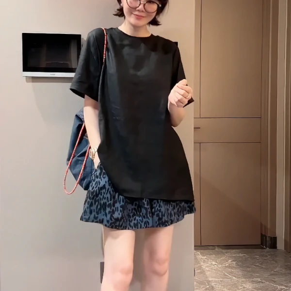 大码豹纹a字阔腿短裤女2025夏季新款胖mm松紧腰显瘦百搭休闲裤子