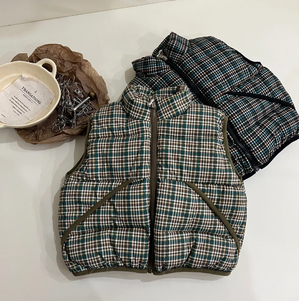 3625彩色格子包边棉马甲NH