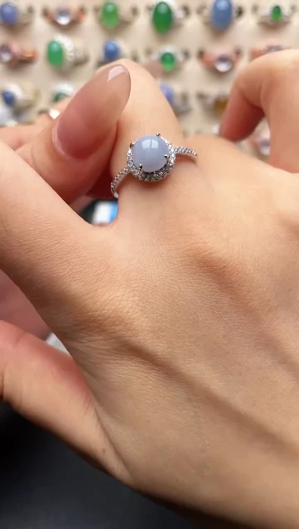 银S925镶嵌戒指翡翠一物一证一礼盒