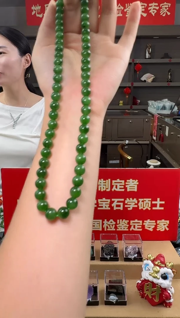 项链银S925镶嵌和田玉和田碧玉菠菜绿项链S925银扣