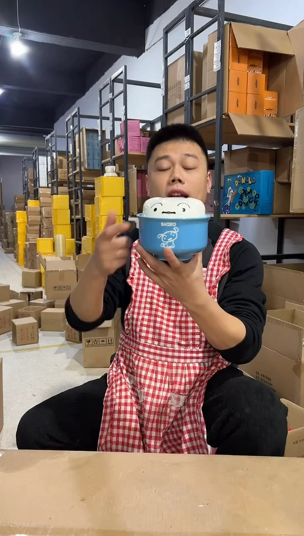 【闪购商品】杯蓝色小白带盖碗 陶瓷