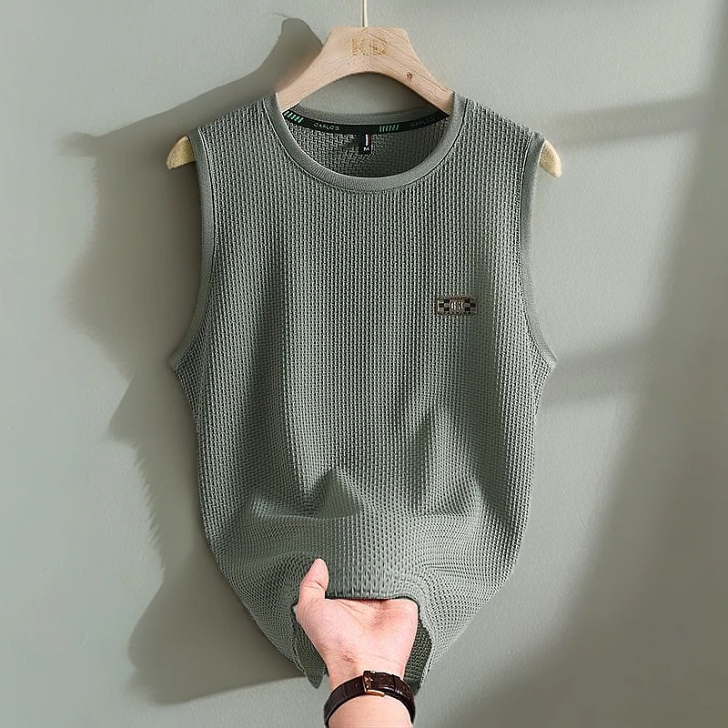 肌理感男薄款圆领青春活力背心百搭运动上衣男士宽松夏季速干外穿
