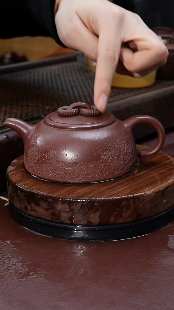 【闪购商品】紫砂茶壶紫泥观沧海双圈刻绘紫砂壶