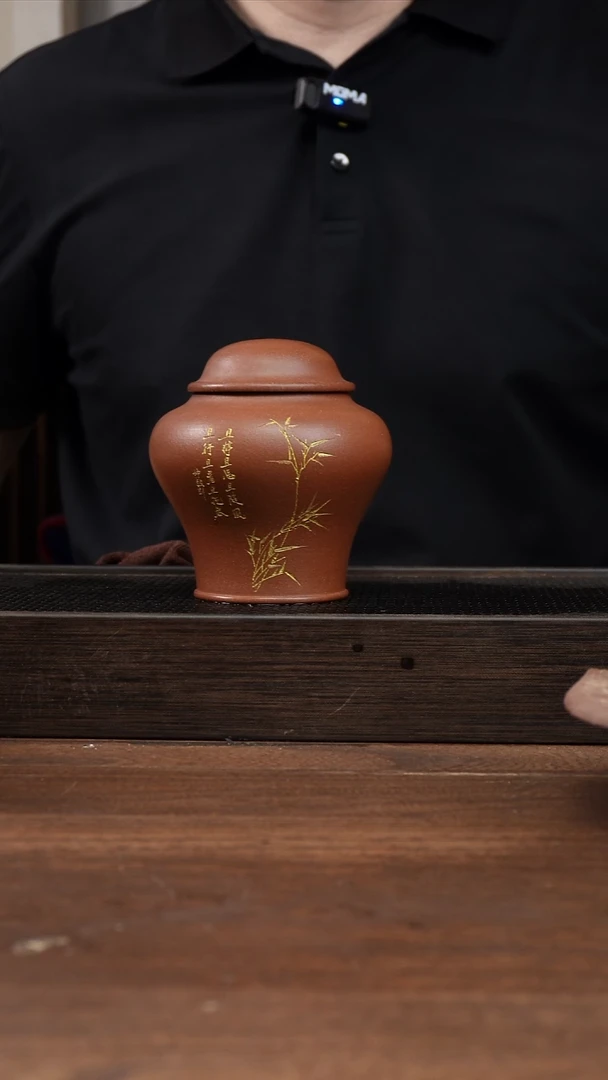 茶杯紫砂紫泥花瓶茶叶罐刻绘（01261） 竹子