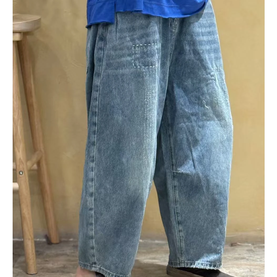 2025新款时尚百搭休闲手工补丁牛仔裤250259时尚显瘦百搭