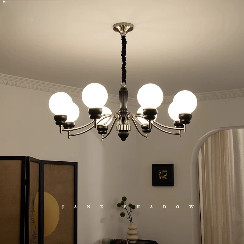 法式中古南洋风黑色实木客厅灯美式复古大厅吊灯高级感魔豆卧室灯