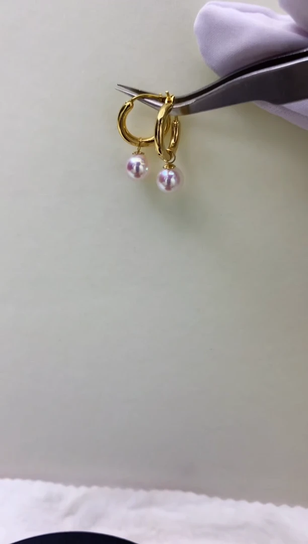 18K金镶嵌DA海水珍珠akoya耳扣7.5-8MM GD057