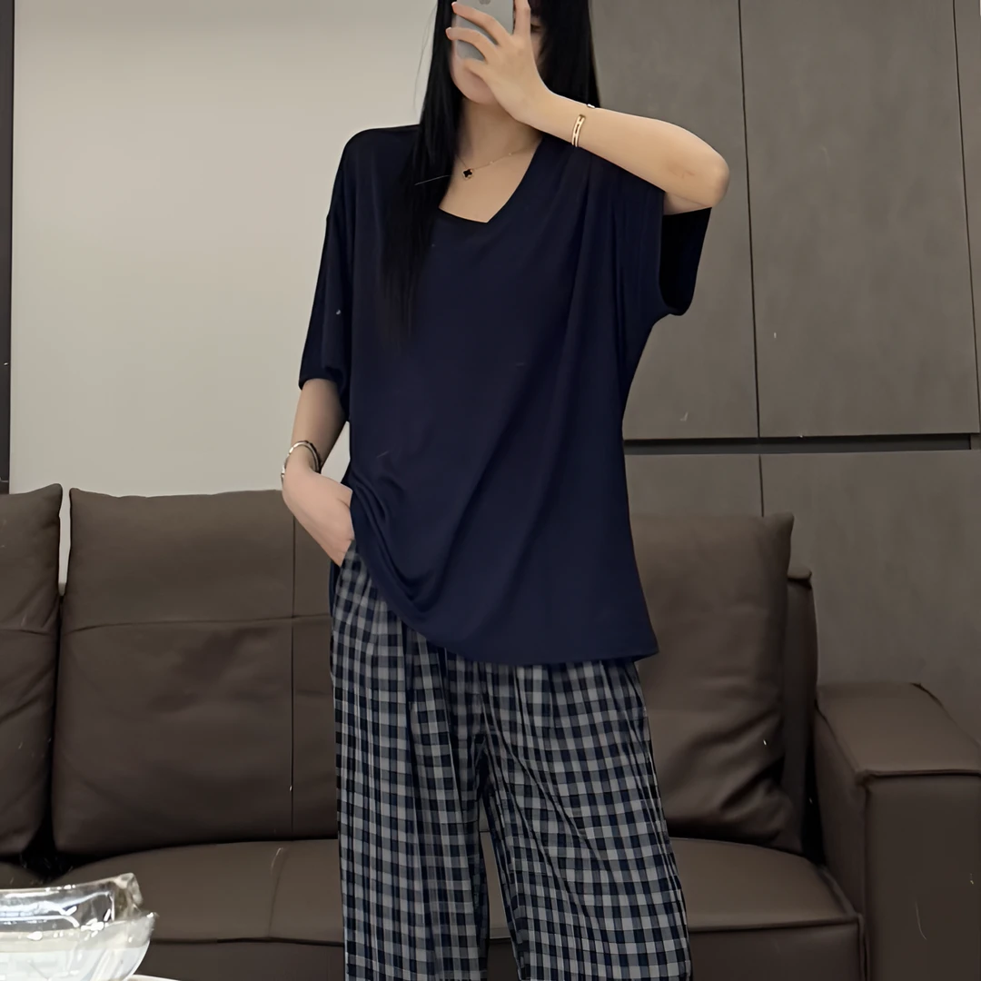 倪不叶【V领t恤】慵懒宽松春夏白短袖女中长款oversize显瘦垂感