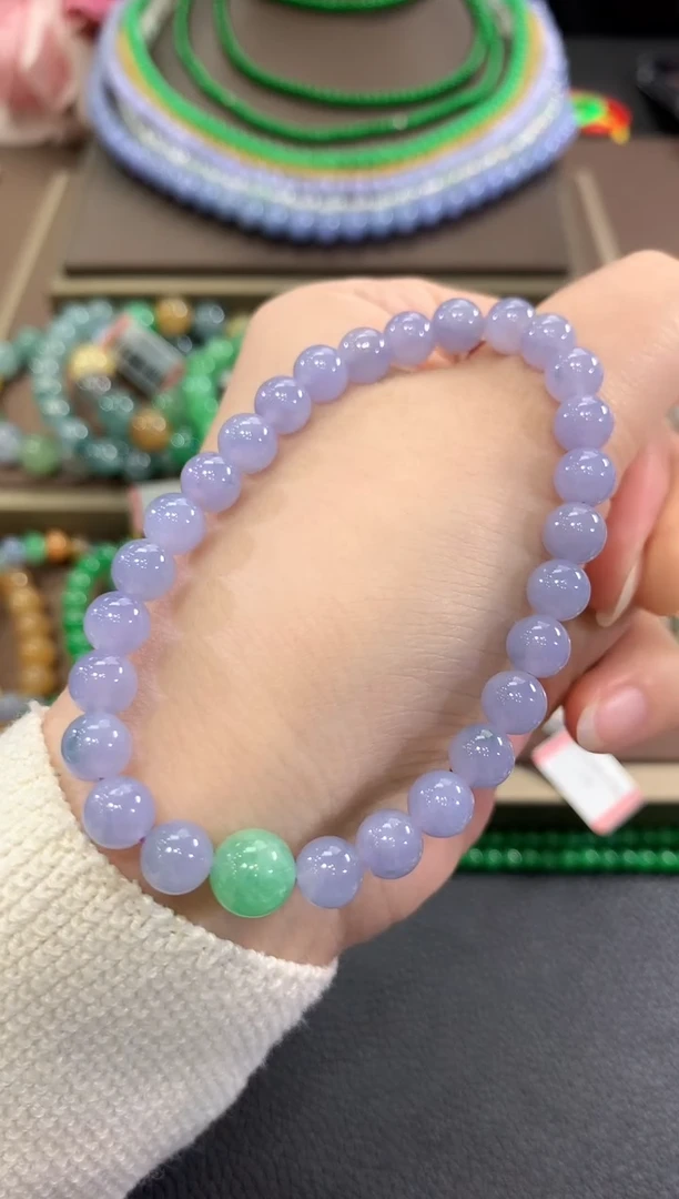 未镶嵌手串翡翠d151紫货有色差