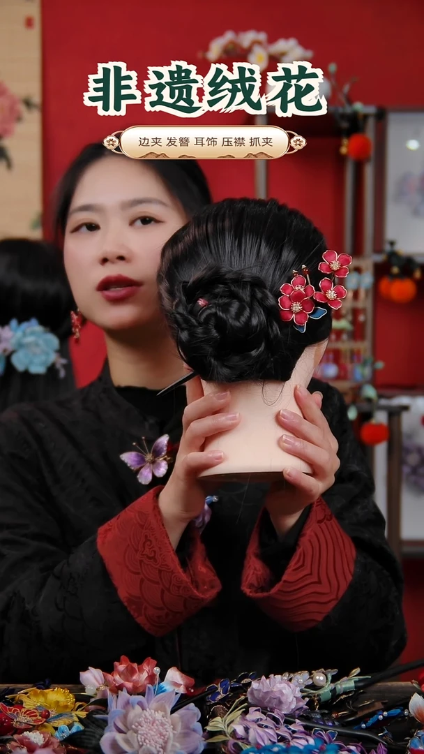 非金属无红梅檀木簪+流苏