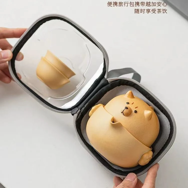 文创 柴犬 一壶二杯户外便携式家用旅行茶具133