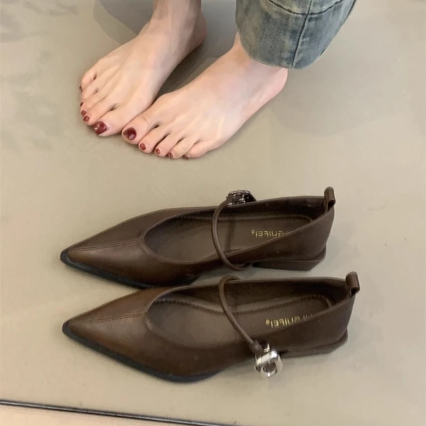 ALGF-T08-1玛丽珍鞋女2025年春秋季新款气质尖头浅口单鞋法式粗跟