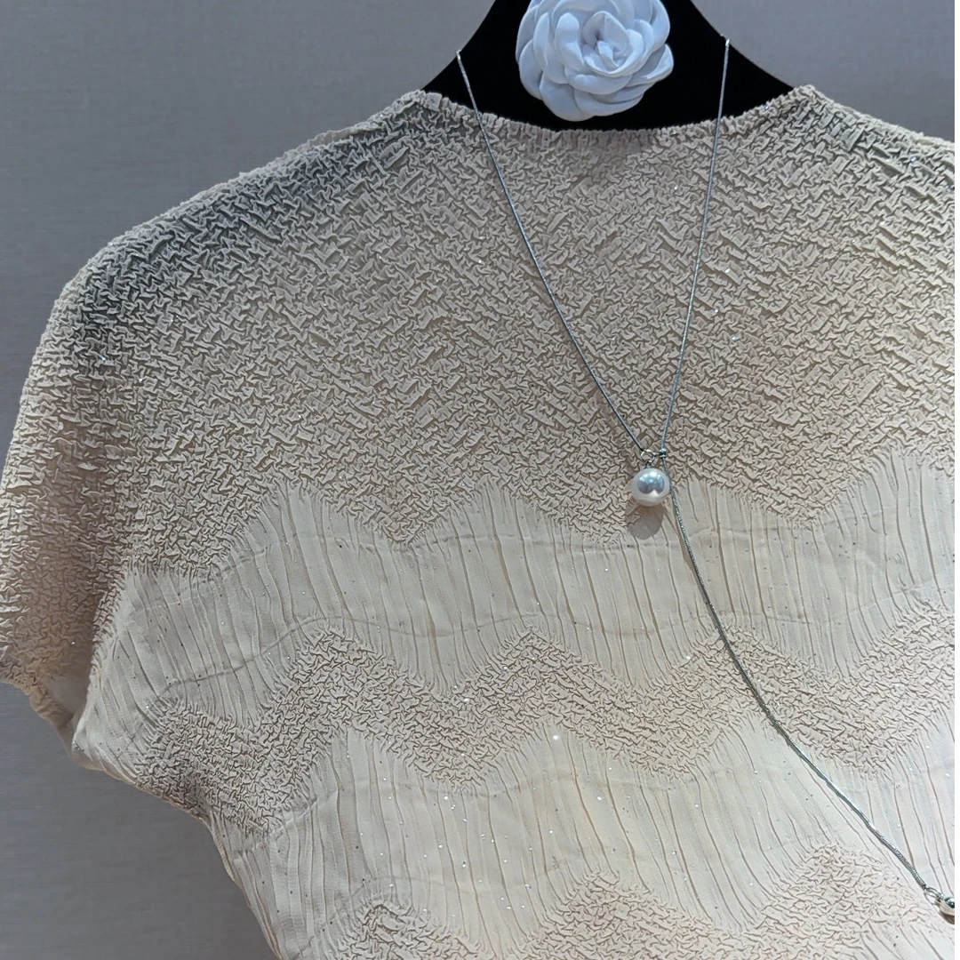 BAOER轻奢原创气质时尚短袖手工褶皱显瘦上衣1010-2