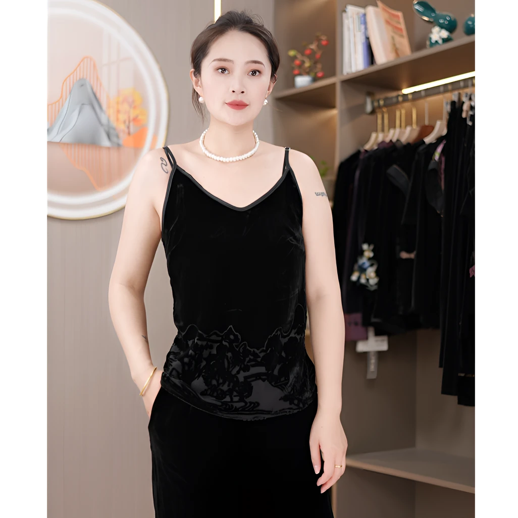 桑蚕丝吊带背心女夏内搭宽松打底外穿百搭简约丝绒吊带背心