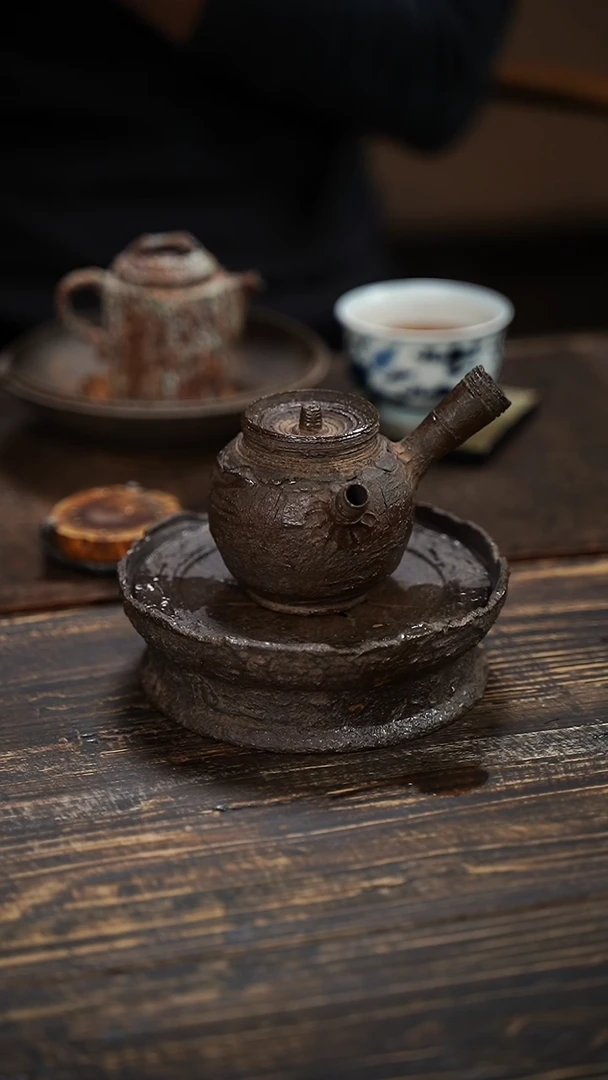 全手工制作 重工 南蛮 爆裂纹 重肌理  侧把壶 150cc