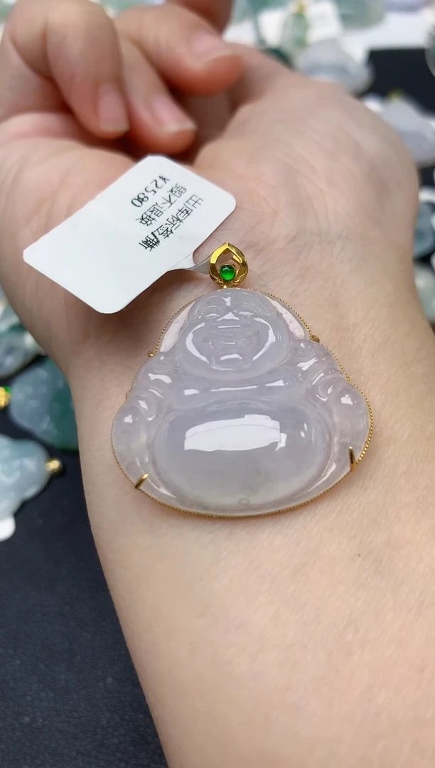 颈饰18K金镶嵌翡翠天然缅甸A货翡翠