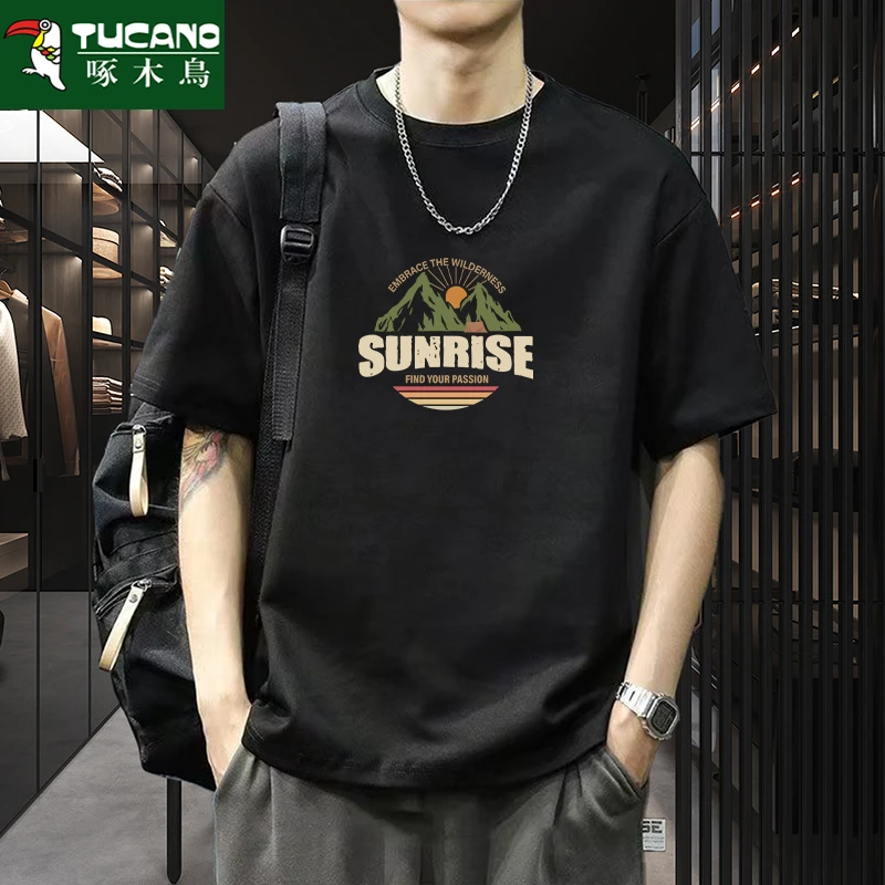 啄木鸟纯棉短袖t恤男士夏季新款时尚百搭运动休闲内搭圆领上衣男
