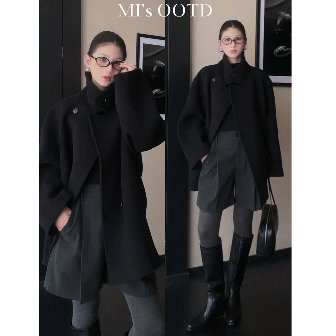 CHACHASTU羊毛大衣立领高克重厚款宽松中长设计款时髦显瘦CHT101