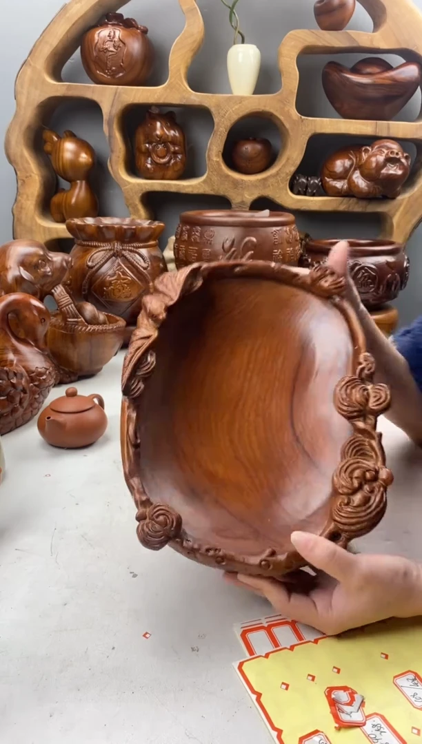 香樟木A53福临门果盆/尺寸28*21*8