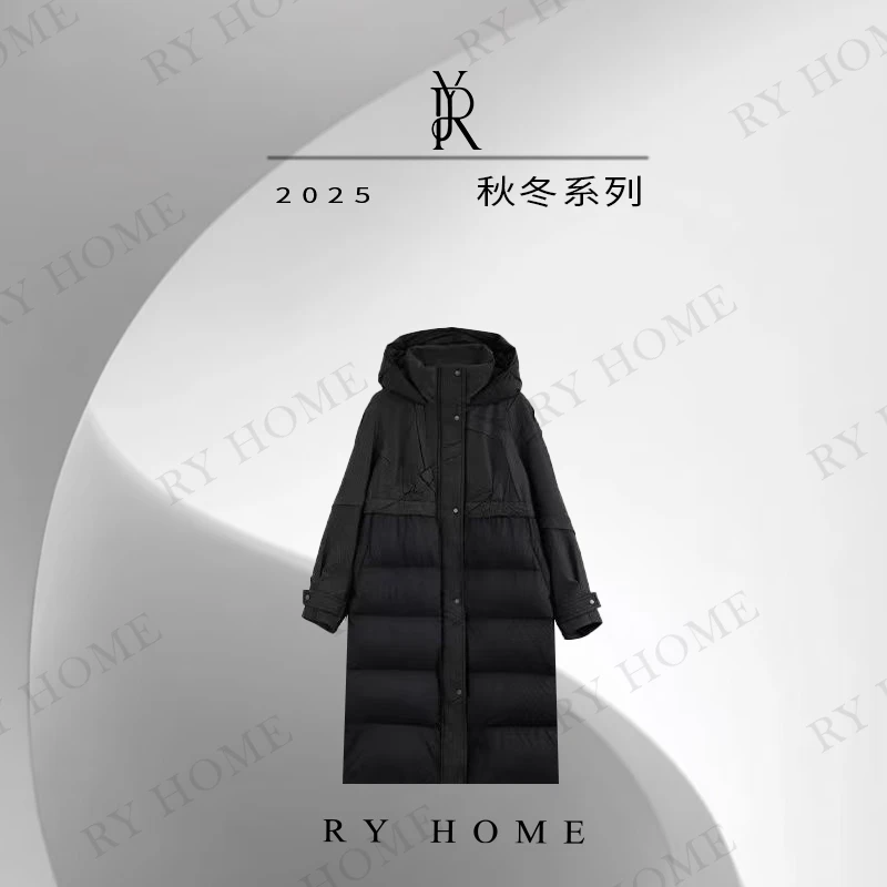 【容雨RYHOME】90白鹅绒~连帽牛仔压褶拼接鹅绒服244YF1200