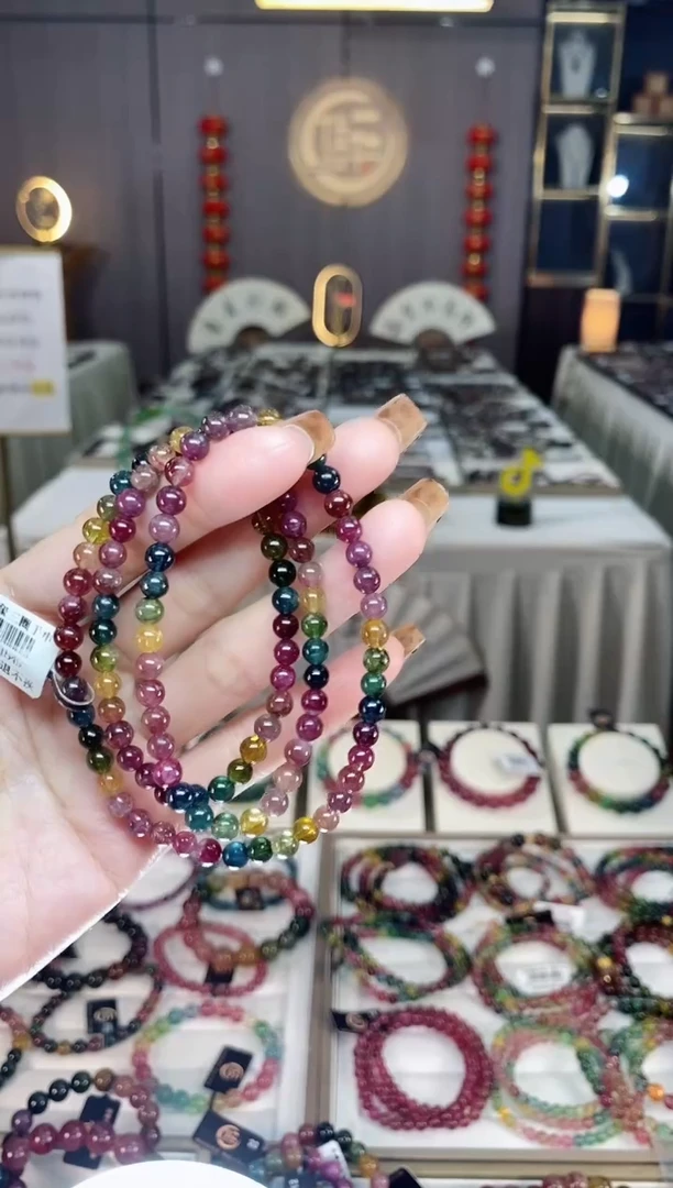 未镶嵌老矿碧玺色标彩虹三圈手串5mm+碧玺dan多样性发货一条