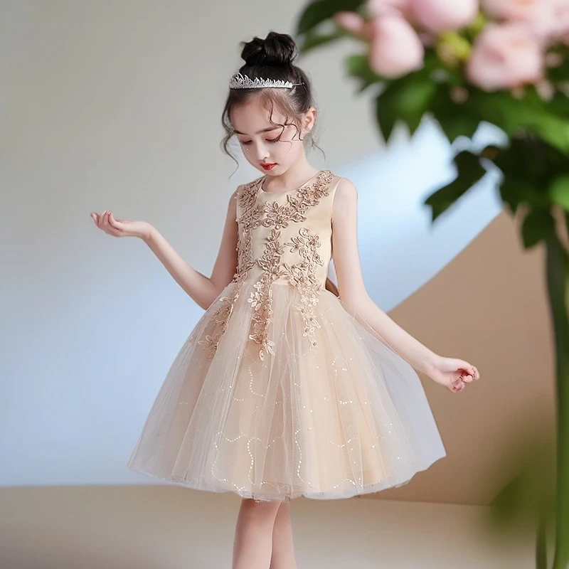 女童礼服公主裙高端轻奢定制女孩公主裙走秀拖尾公主裙儿童演出服