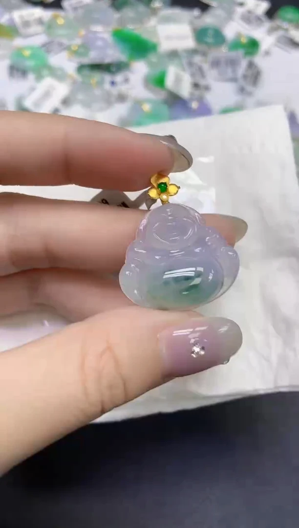 颈饰18K金镶嵌翡翠天然缅甸翡翠A货百元以上9元证书费自理