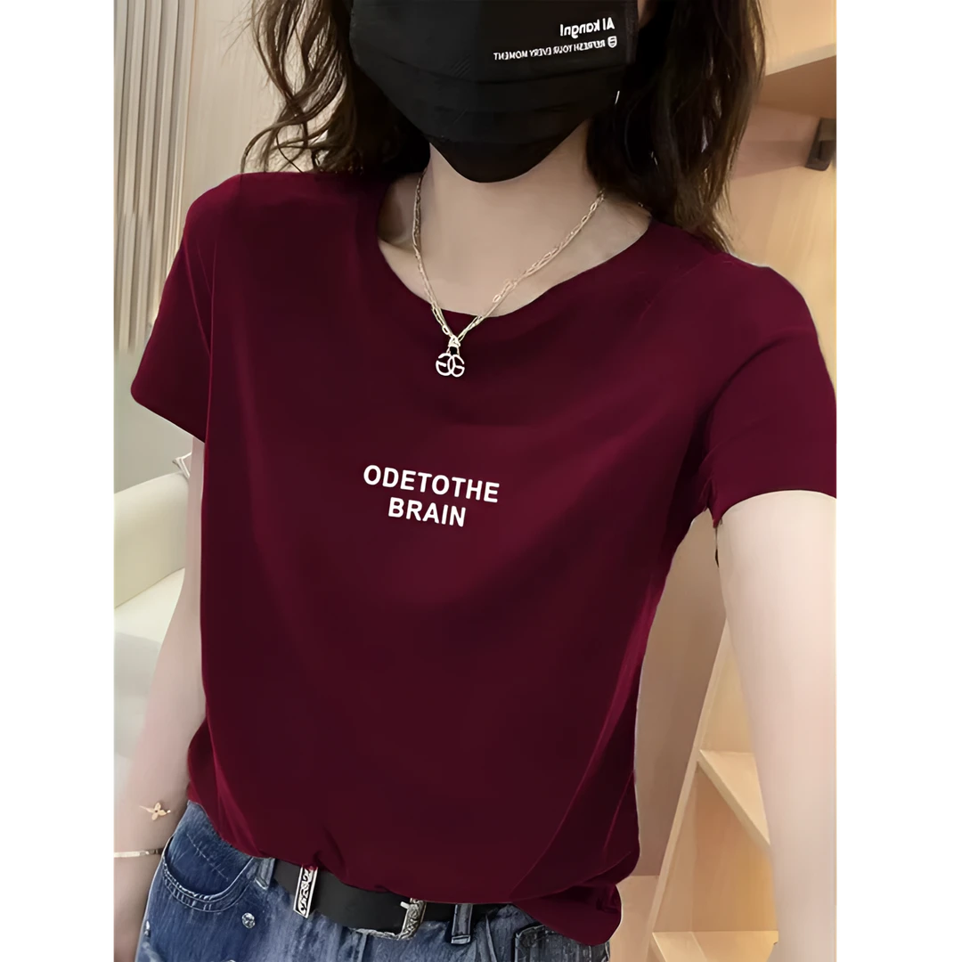 正肩洋气酒红色短袖t恤女棉质夏季半袖2025新款体恤宽松显瘦上衣