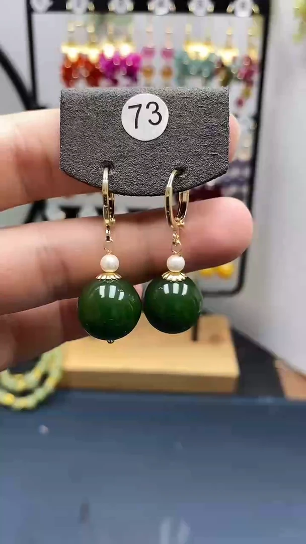 和田玉银S925镀金镶嵌耳饰尺寸14mm耳扣04