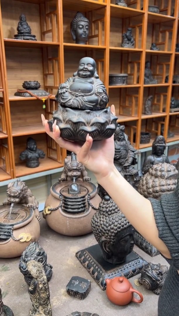 陶土未来佛+莲蓬实心底座