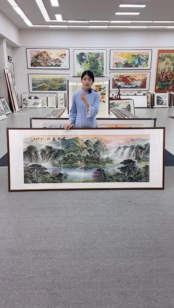 国画手绘 富水长流 219*88