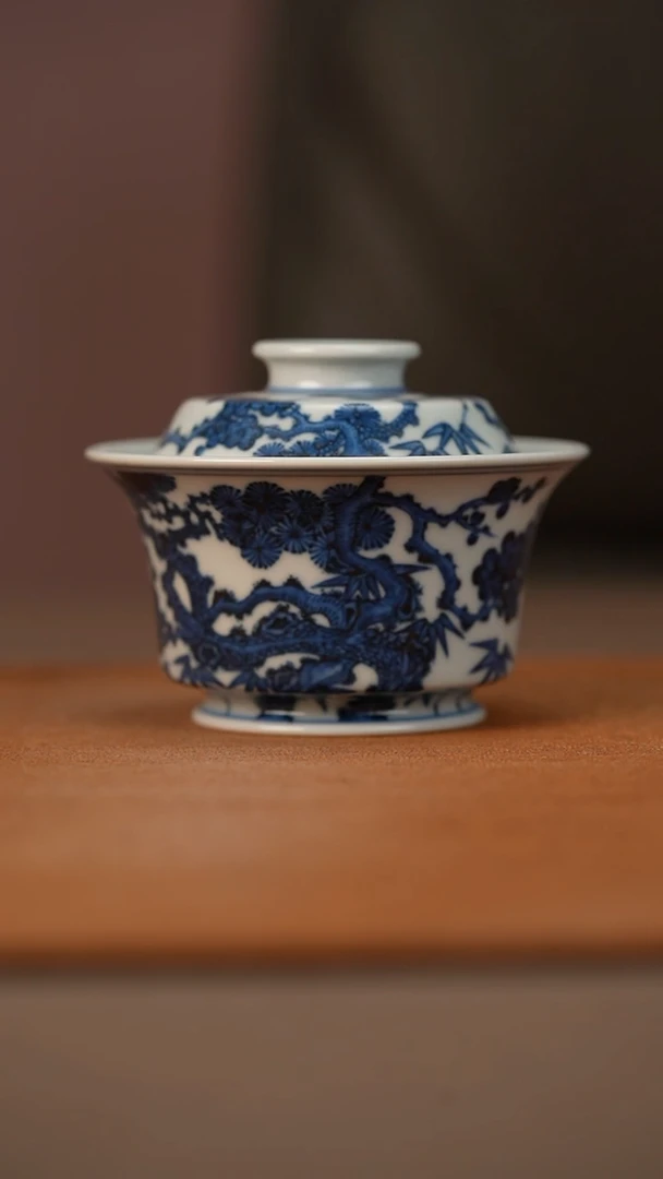 陶瓷又见春风松竹梅马蹄盖碗