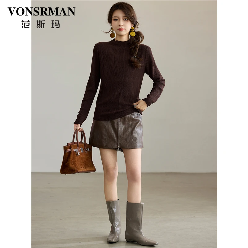 复古红色高领针织衫女春秋2025新款优雅气质百搭修身显瘦打底上衣