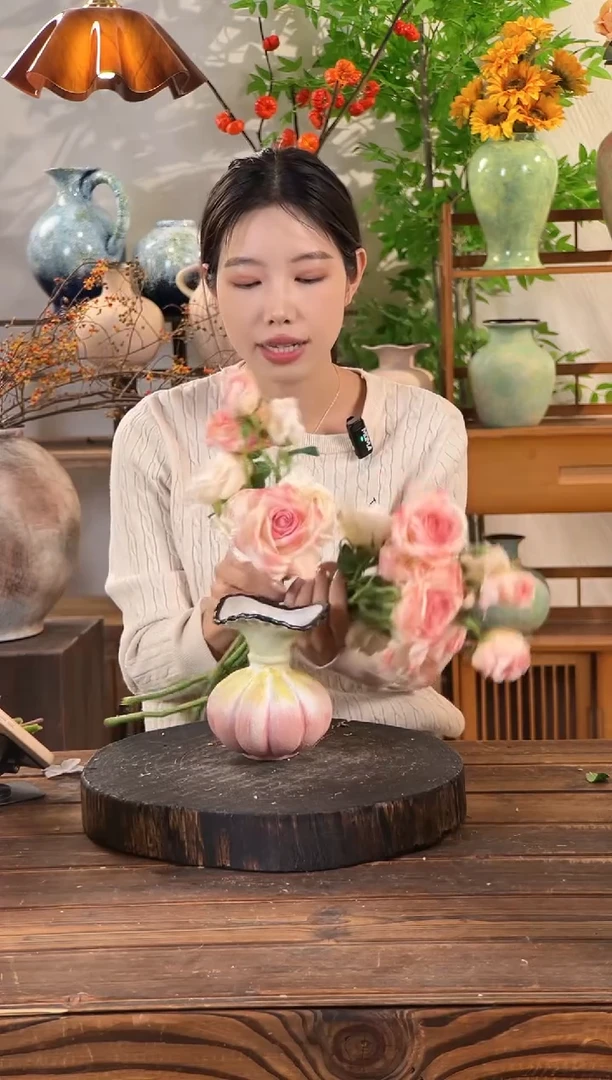 粉橙黛绿-花瓣福袋小号】无孔水培桌面陶瓷花瓶干花鲜花