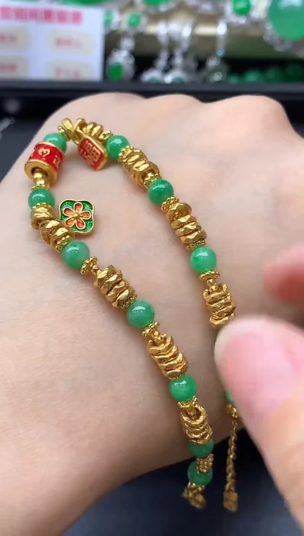 足金镶嵌手链翡翠680-中国好珍宝