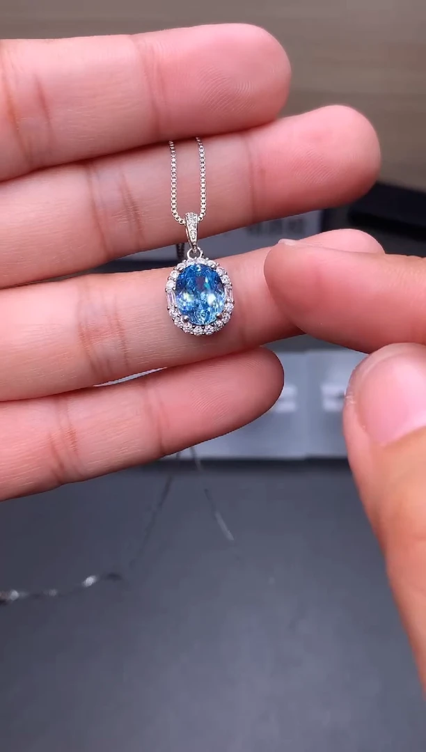 银S925镶嵌颈饰海蓝宝石11